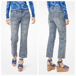 Michael Kors Women's Sketch-Design Cropped Raw-hem Jeans. Size 0